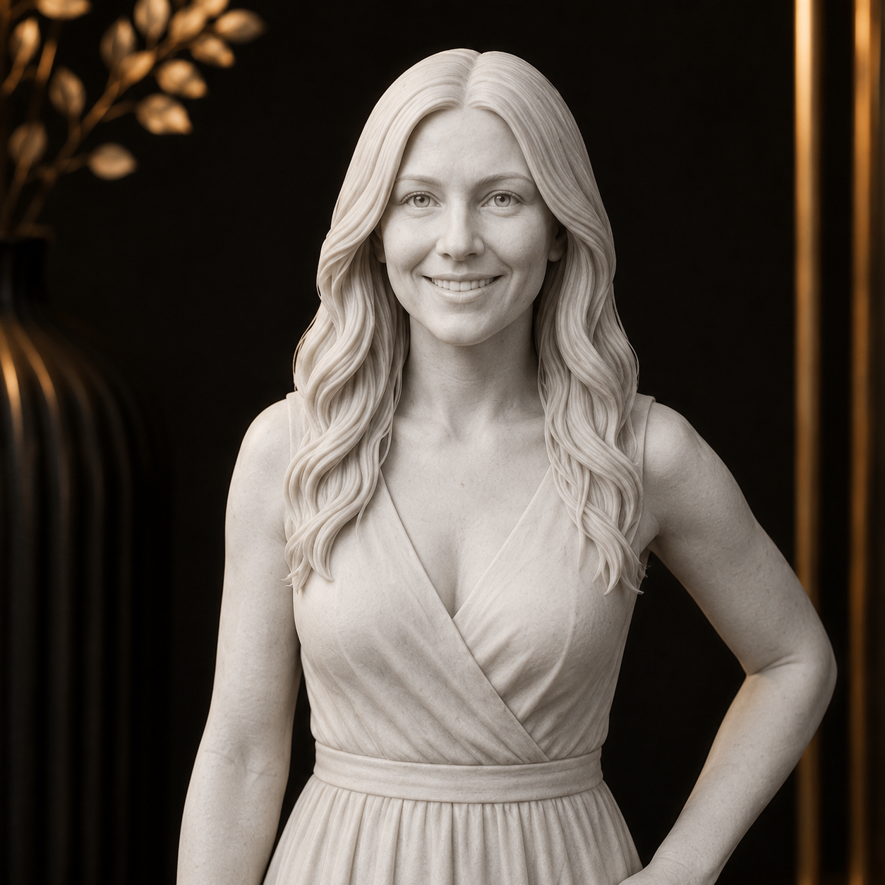 Detailaufnahme einer personalisierten 3D-Figur aus PLA in Marmoroptik