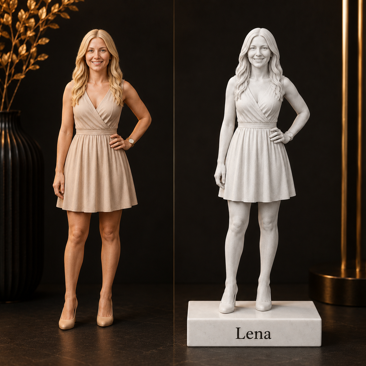 Vorher-Nachher Bild vom Foto zur personalisierten 3D-Figur
