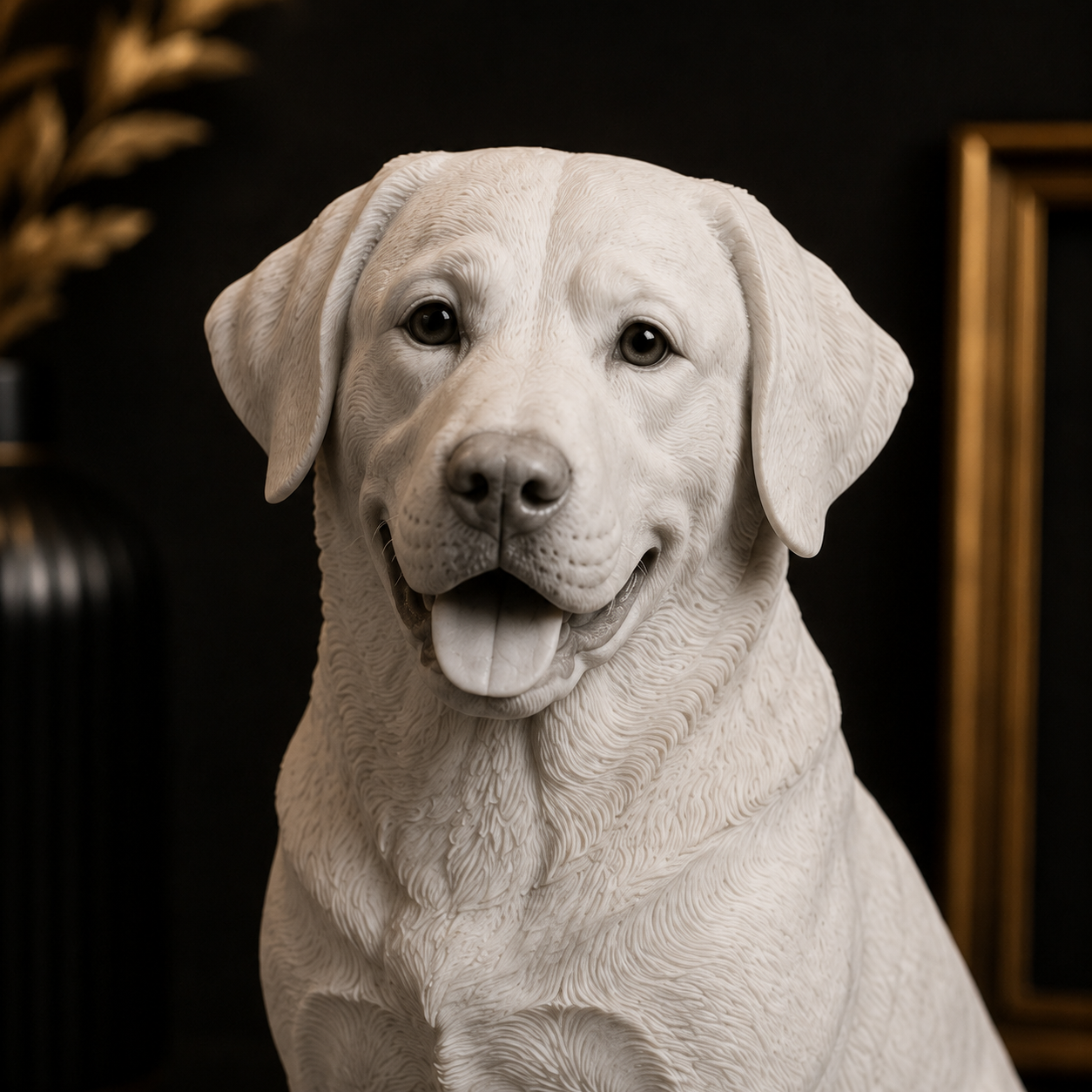 Detailaufnahme einer personalisierten Hunde-Figur aus PLA in Marmoroptik