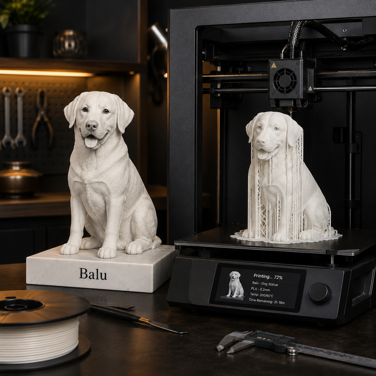 Produktion einer personalisierten Hunde-Figur im 3D-Druck