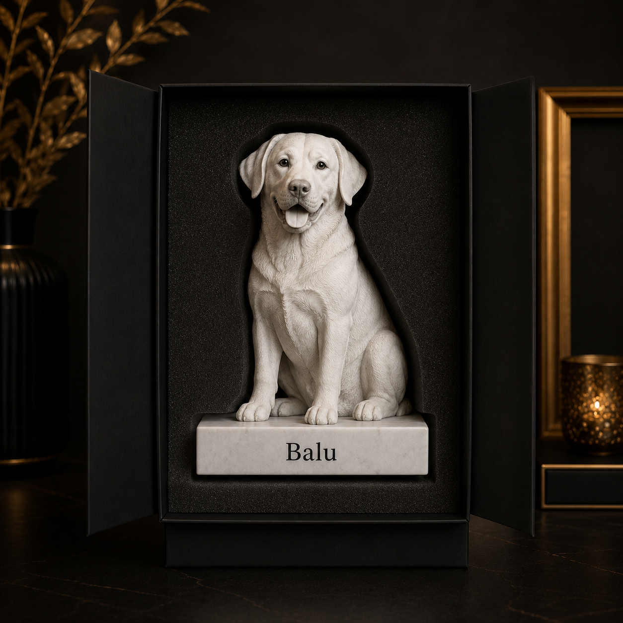 Sicher verpackte personalisierte Hunde-Figur als Geschenk