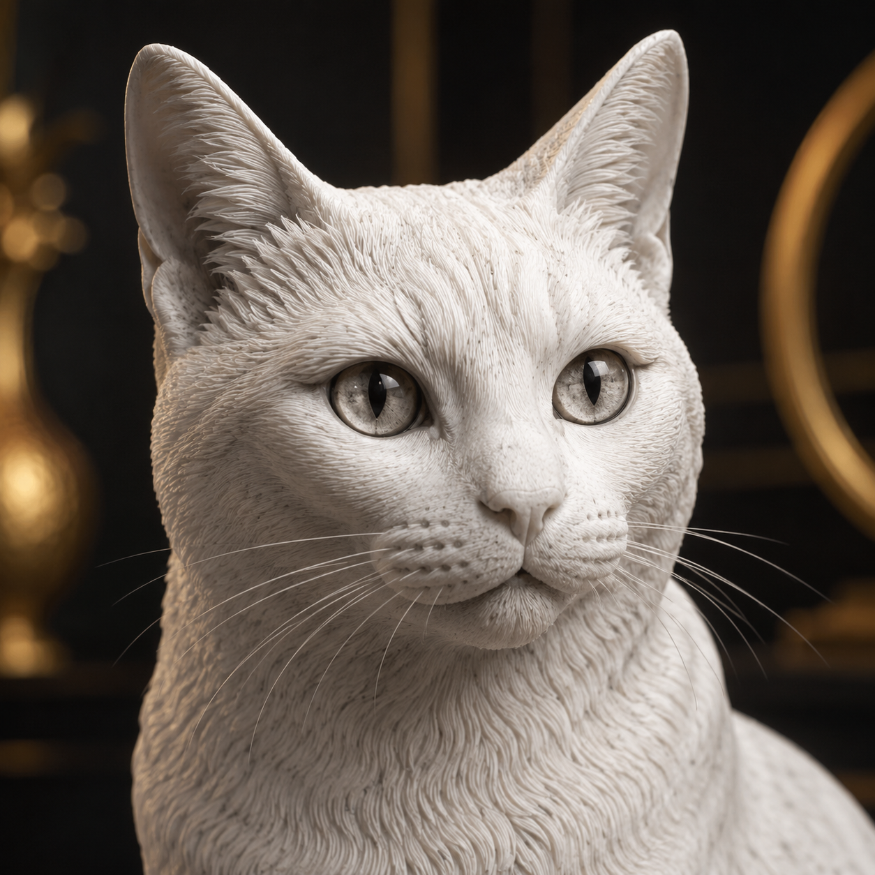 Detailaufnahme einer personalisierten Katzen-Figur aus PLA in Marmoroptik