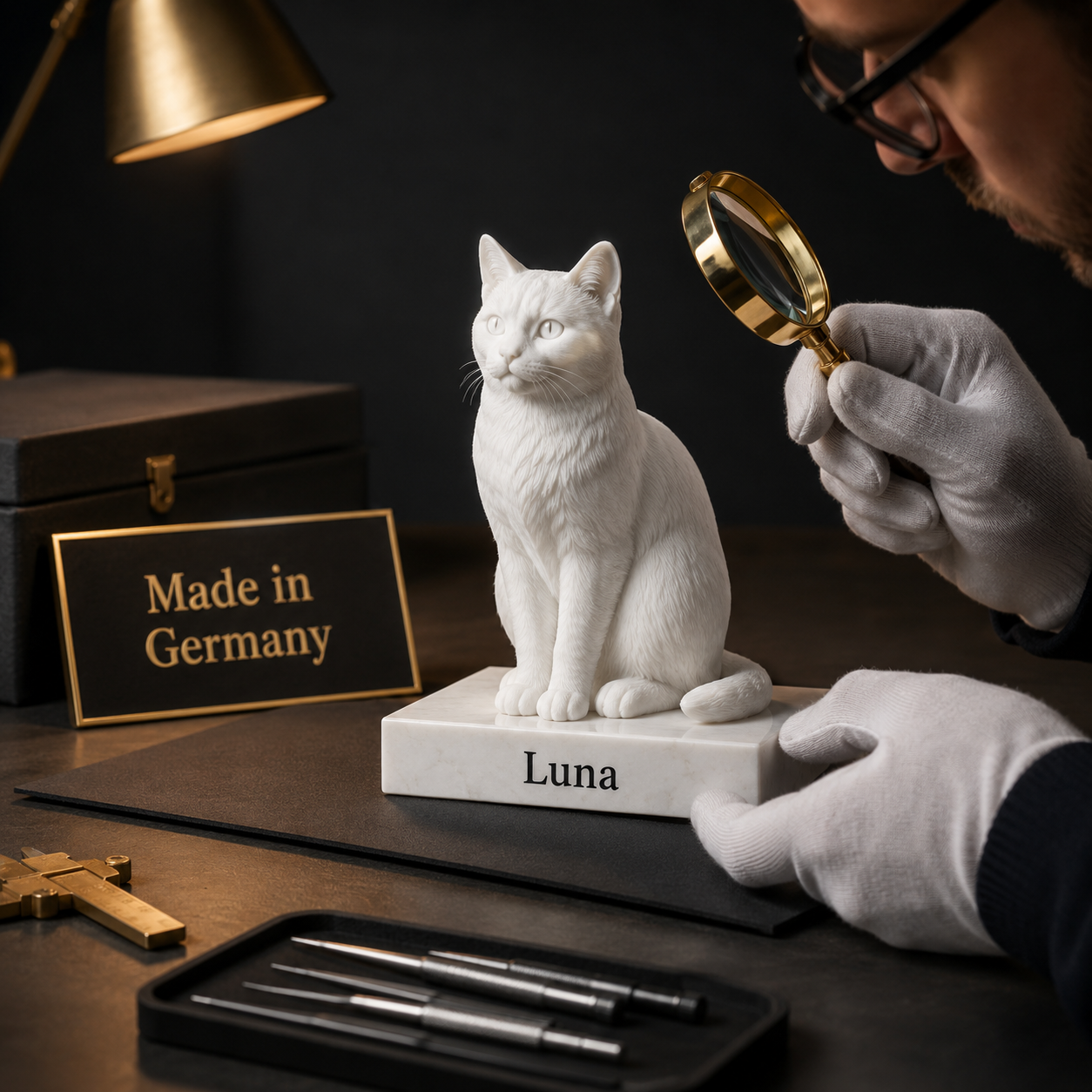 Made in Germany Qualitätskontrolle für personalisierte Katzen-Figuren