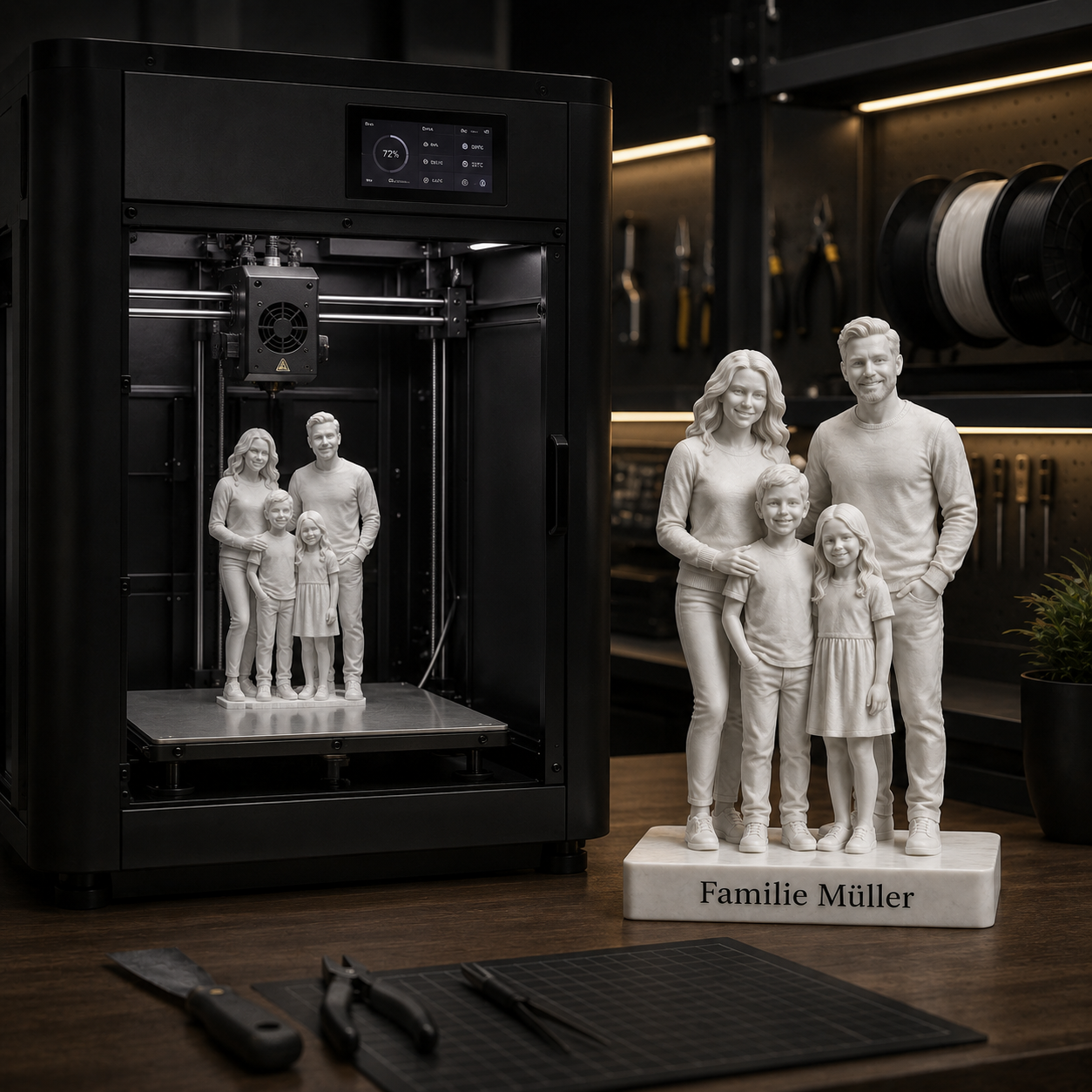 Produktion einer personalisierten Paar- und Familienfigur im 3D-Druck