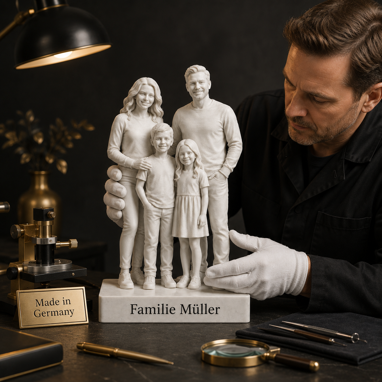 Made in Germany Qualitätskontrolle für personalisierte Paar- und Familienfiguren