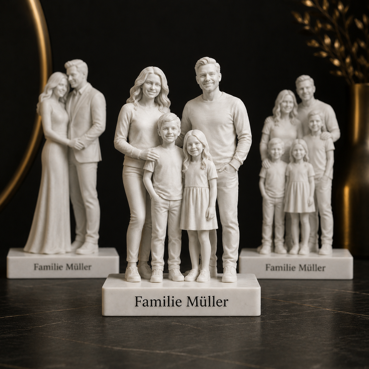Premium Verkaufsbild für personalisierte Paar- und Familienfiguren nach Foto